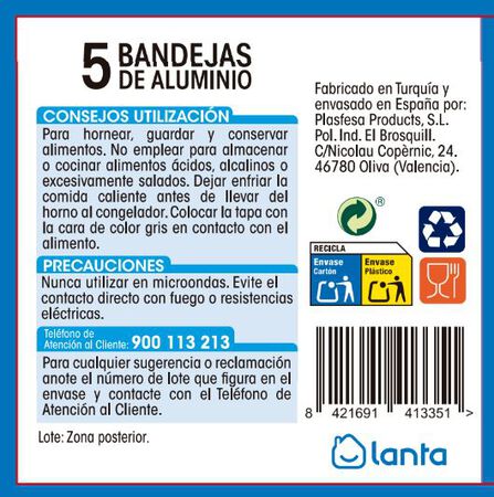 Bandeja de aluminio Lanta 0,5l pack5