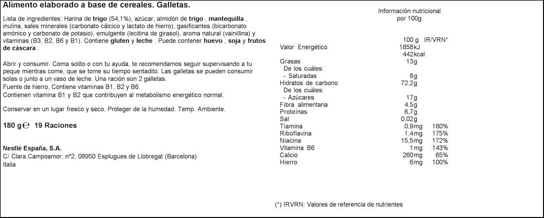 Galletas infantiles Nestlé 180g