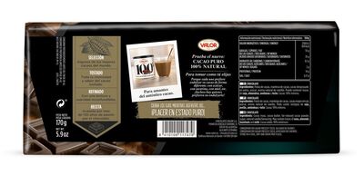 Chocolate negro sin gluten Valor 170g 99% de cacao