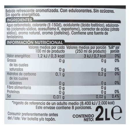 Refresco de cola sin azúcar añadido Alipende 2l zero