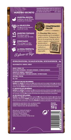 Chocolate con almendras s/gluten s/lactosa Valor 150g