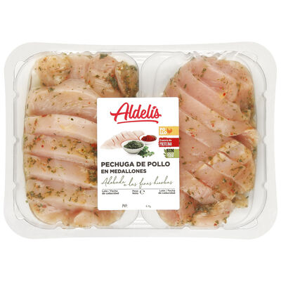 Medallones de pollo adobados a las finas hierbas 500g aprox