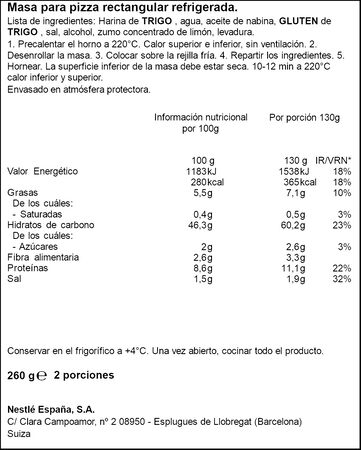 Masa de pizza finissima rectangular Buitoni 260g