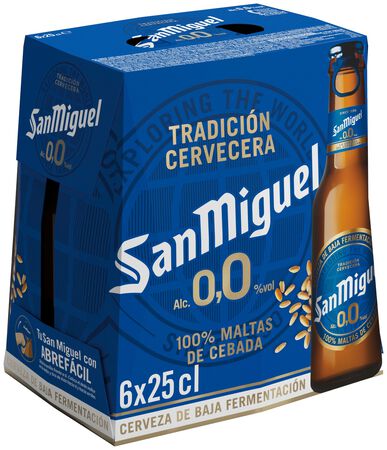 Cerveza sin alcohol San Miguel 0,0% pack 6 botellas 25cl