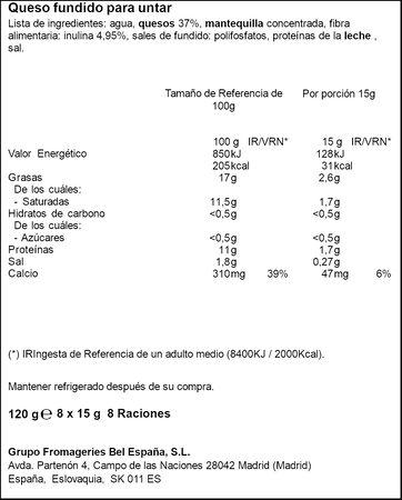 Queso Vaca que rie Natural Sin lactosa porciones pack 8 unidades