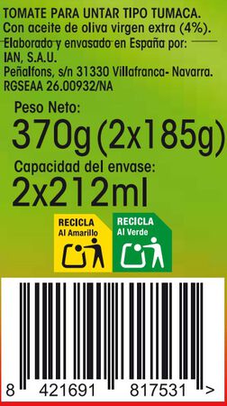 Tomate tumaca al natural Alipende pack 2