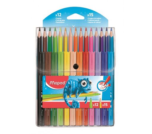 Pack Rotuladores Colores 12 Unidades + Lapices De Colores 15 Unidades Maped