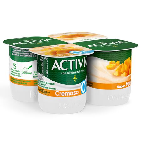 Bífidus Activia 0% pack 4 frutas mango
