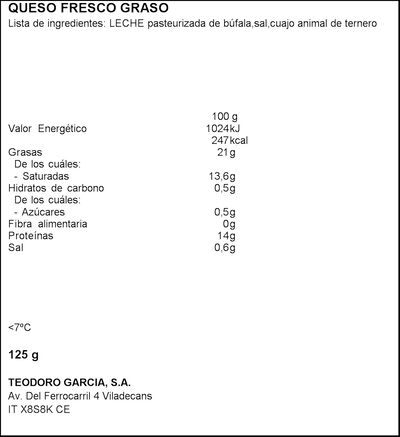 Queso mozzarella de bufala Zanetti pieza 125g