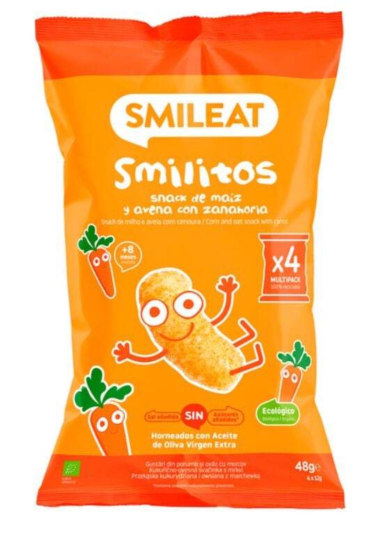 Alimento infantil snack a base de maíz avena y zanahoria Smileat 48 g