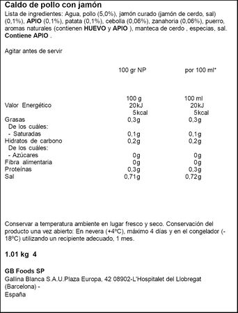 Caldo casero pollo con jam&oacute;n Gallina Blanca 1L
