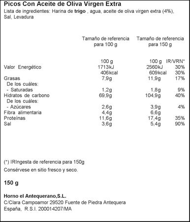 Picos Horno el Antequerano 150g con aceite de oliva