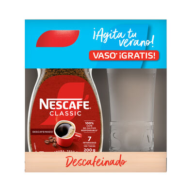 Café soluble descafeinado mezcla Nescafé 200g con vaso