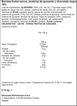 Barrita de proteina de almendra y chocolate El Almendro 140g