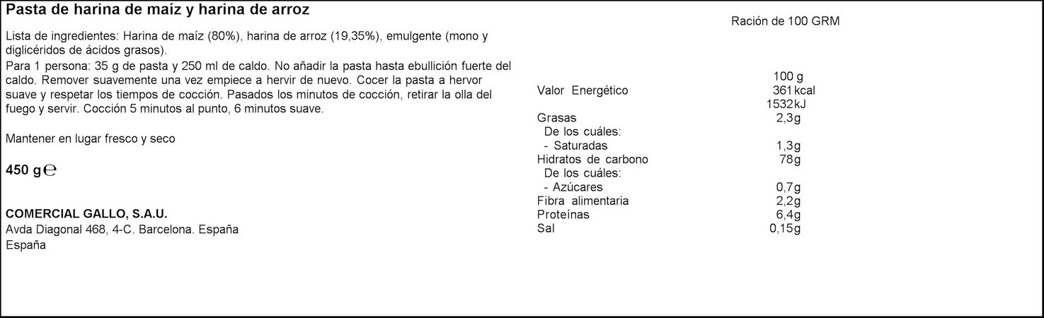 Fideos sin gluten Gallo 450g