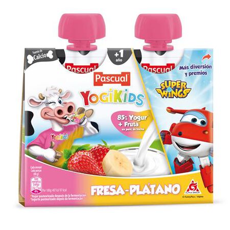 Pouch Pascual Yogikids fresa plátano sin trozos pack 2 80g