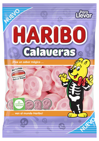 Golosina calaveras rellenas sabor fresa Haribo 100g