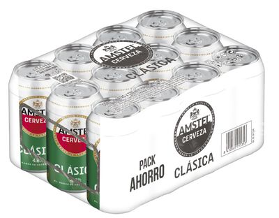 Cerveza rubia Amstel clásica pack 12 latas 33cl