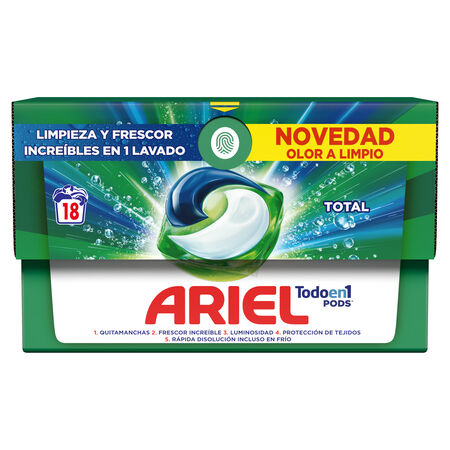 Detergente cápsulas Ariel pods 18 lavados total