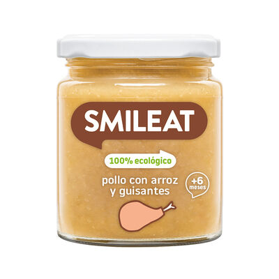 Alimento infantil ecol&oacute;gico con pollo arroz y guisantes Smileat 230 g