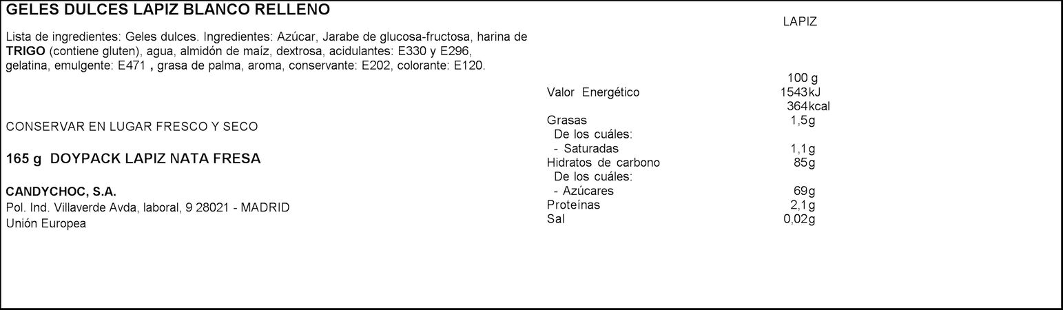 Golosinas Migueláñez 165g lápices de nata y fresa