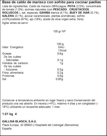 Caldo casero paella f&aacute;cil con marisco Gallina Blanca 1l