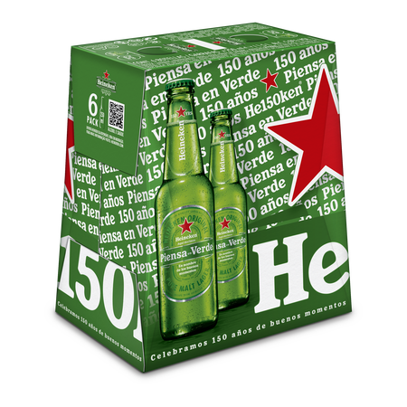 Cerveza rubia especial Heineken pack 6 botellas 25cl