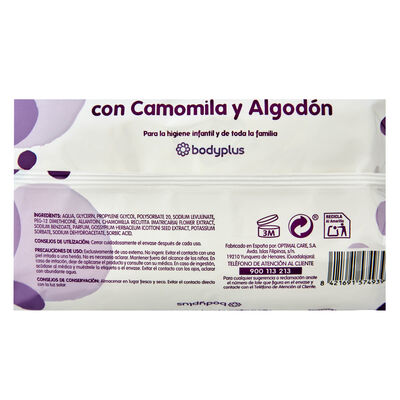 Toallitas bebé Bodyplus 80 uds con camomila y algodón