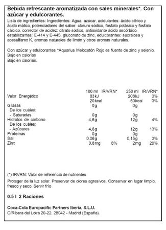 Bebida isot&oacute;nica sabor melocot&oacute;n rojo Aquarius 50cl