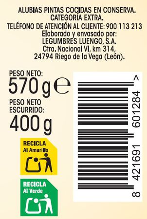 Alubia pinta cocida Alipende 400g