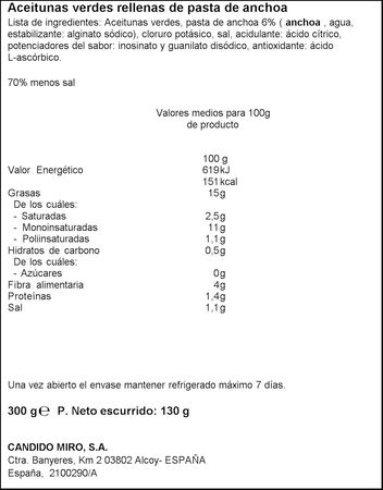 Aceitunas rellenas anchoa Serpis 130g