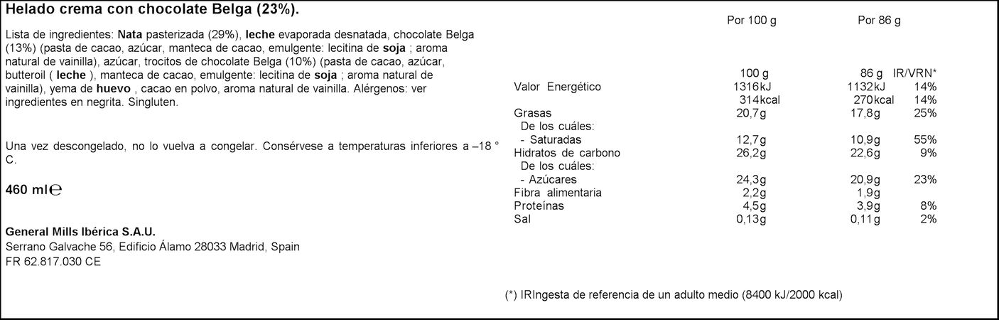 Helado en tarrina Häagen-Dazs 460ml chocolate belga