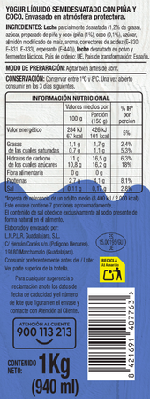 Yogur l&iacute;quido Alipende 1kg pi&ntilde;a coco
