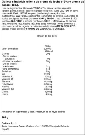Galletas de chocolate rellenas Chocoguay Tostarica 144 gr + 24g