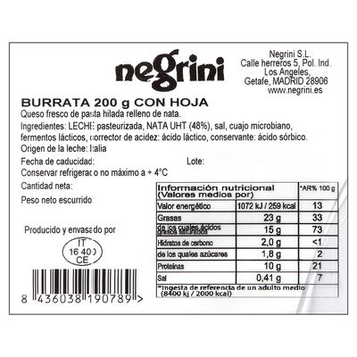 Queso burrata Gianni Negrini 200g aprox