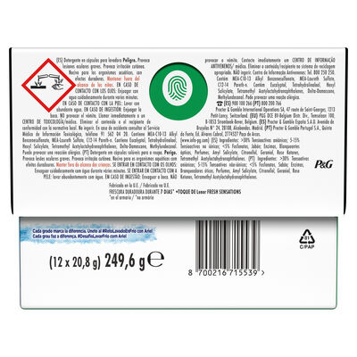Detergente en cápsulas Ariel pods 12 lavados con toque de lenor frescor sensaciones