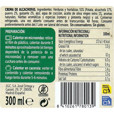 Crema la huerta Don Simon 300 ml alcachofa