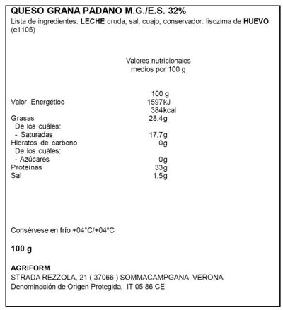 Queso en lascas dop Grana Padano agriform 100gr petali