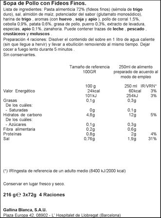 Sopa Gallina Blanca lote 3u pollo con fideos