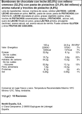 Bombones con pistacho Caja Roja Nestl&eacute; 112g