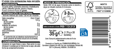 T&eacute; verde Alipende 20u hierbabuena