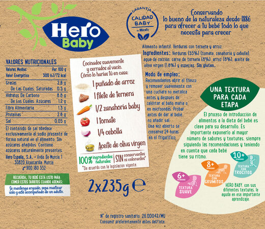 Tarro Hero Baby verduras con ternera y arroz desde 10 meses pack 2