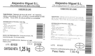 Lote:250gr Jamón curado+250gr Cabecero lomo+250gr Queso semicurado