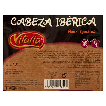 Cabeza de cerdo ibérica en finas lonchas Vitulia 130g
