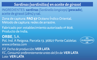 Sardinilla en aceite de girasol Orbe 650g