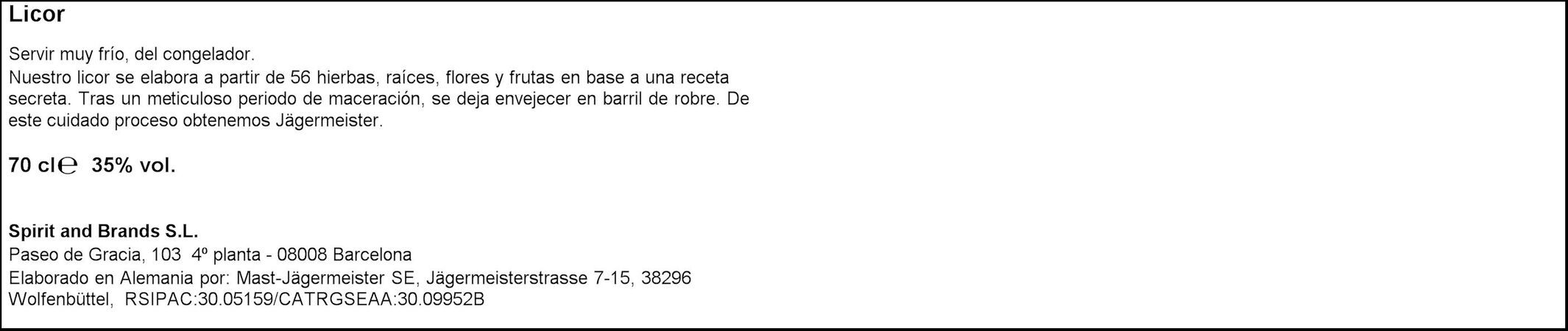 Licor de hierbas Jägermeister 70 cl