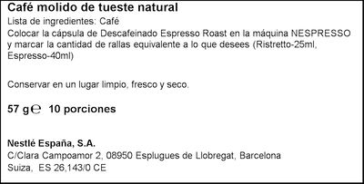 Caf&eacute; descafeinado espresso roast intensidad 11 Starbucks 10 c&aacute;psulas