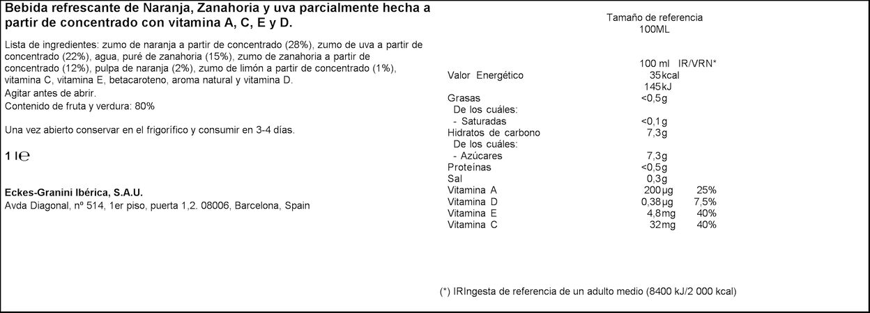 Bebida zanahoria y naranja Granini 1l