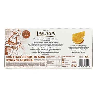 Turr&oacute;n chocolate con naranja Lacasa 225g