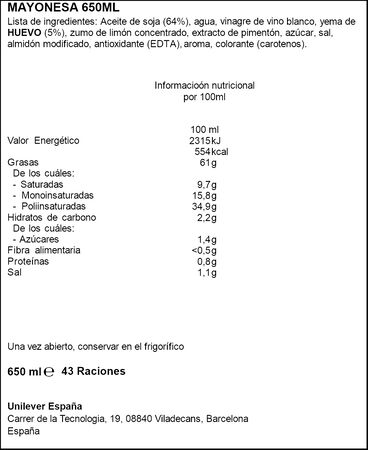 Mayonesa Hellmann's 650 ml + REGALO calcetines